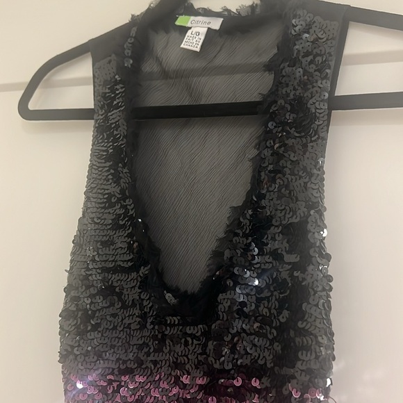 Citrine black and purple sequin silk top - Picture 4 of 7
